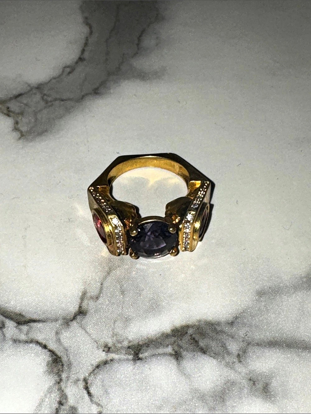 Female Face Colored Crystal Gold Ring